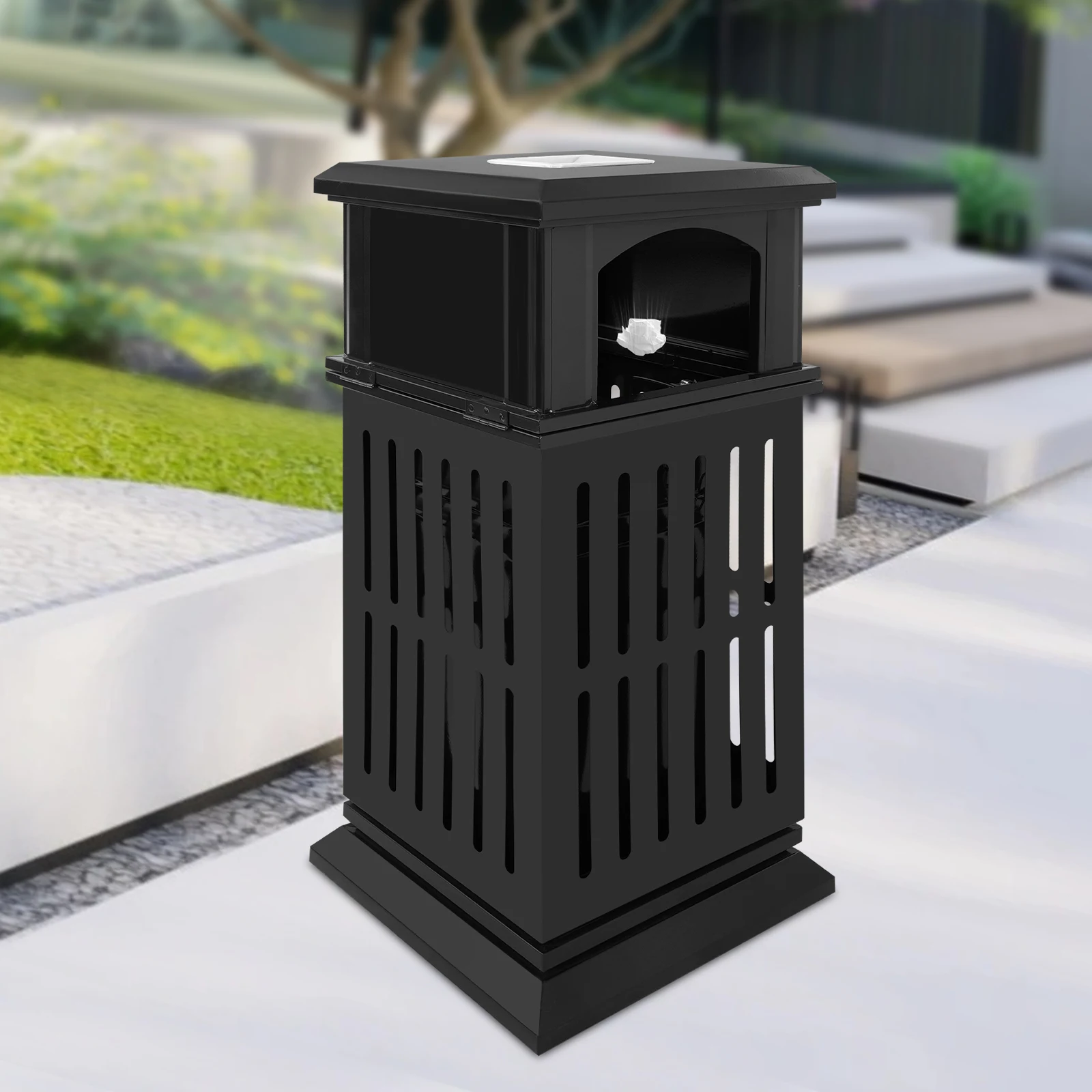 

Black Outdoor Trash Can(201 Stainless Steel+Galvanized Sheet) - Spraying Process&Durable/Impact-Resistant(Long-Term Use)