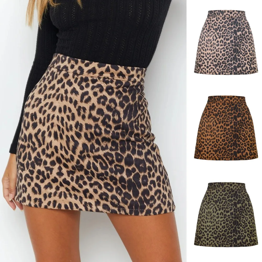 Faux Suede Leopard Bodycon Mini Metal Zip Line Skirt Animal Print Stretch Pencil Skirt for Women Edgy Winter with Lined Comfort