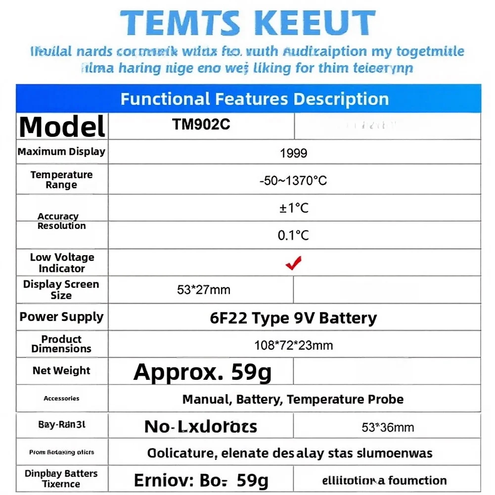 TM902CK K Type Digital Thermometer with Large Screen LCD Display Compatible with Standard Probe Sockets 50 to 1370 C