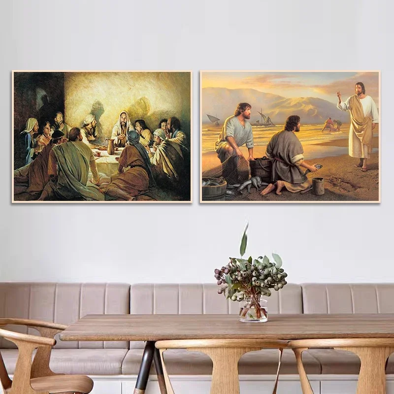 1pc frameless Canvas Painting Christian God Jesus The Shepherd Christ Belief Faith Canvas Painting The Samaritan Woman Posters P