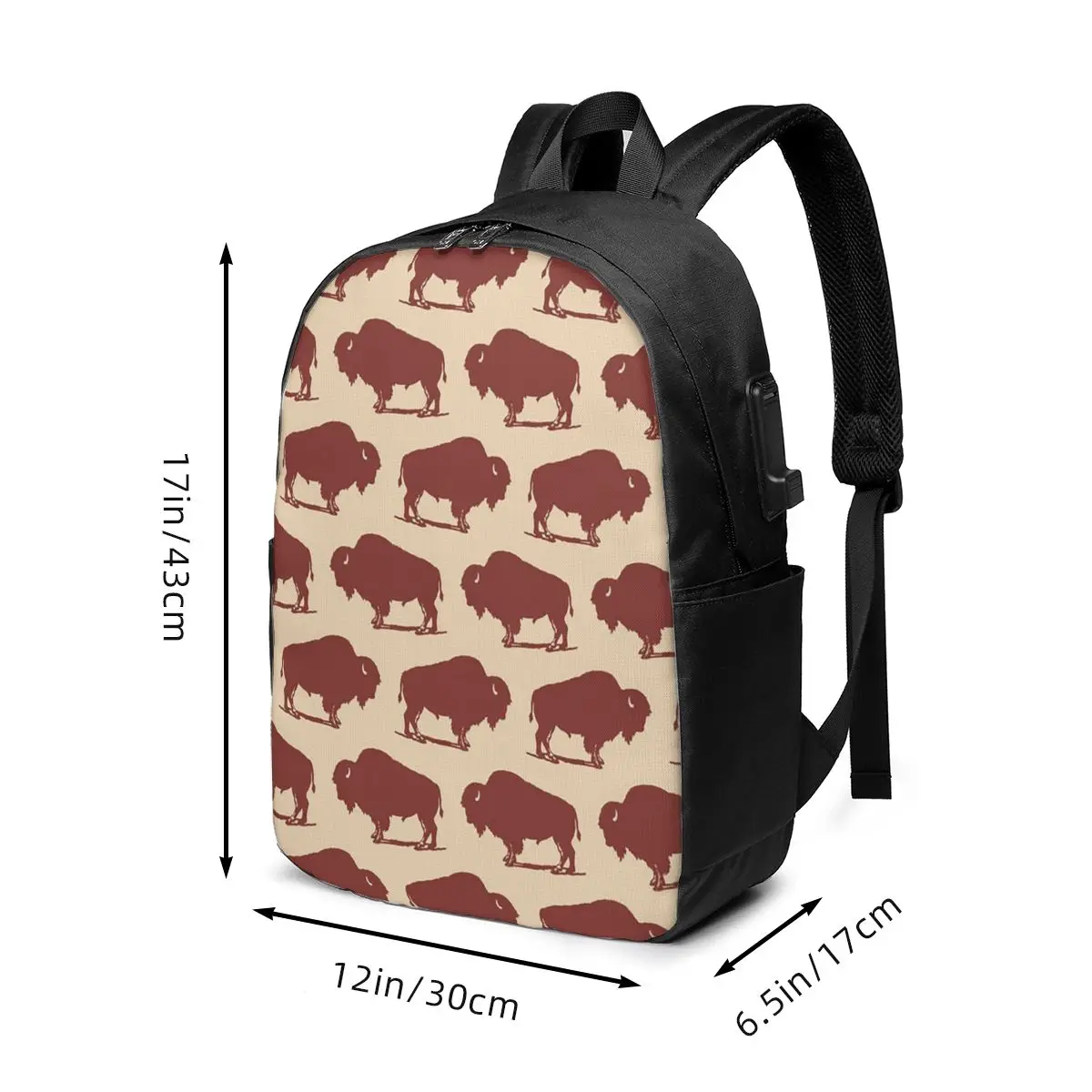 Vintage Bison Buffalo Pattern Backpack Travel Notebook Bag Computer College Student School Bag Laptop Shoulder Bags Men Women