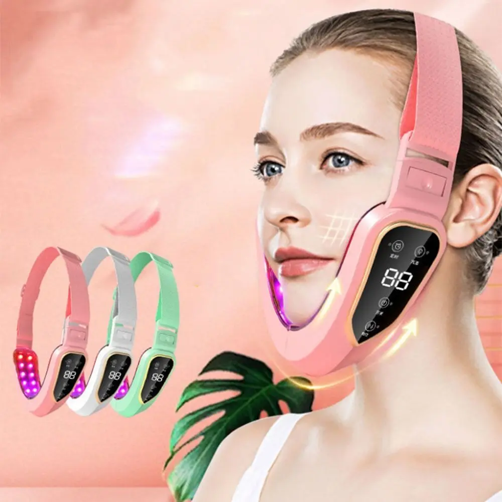 

LED Display Face Lifter Vibration Massager USB Rechargable 12 Modes V-Shaped Face Machine Foldable 5 Light Women's V-Face Device