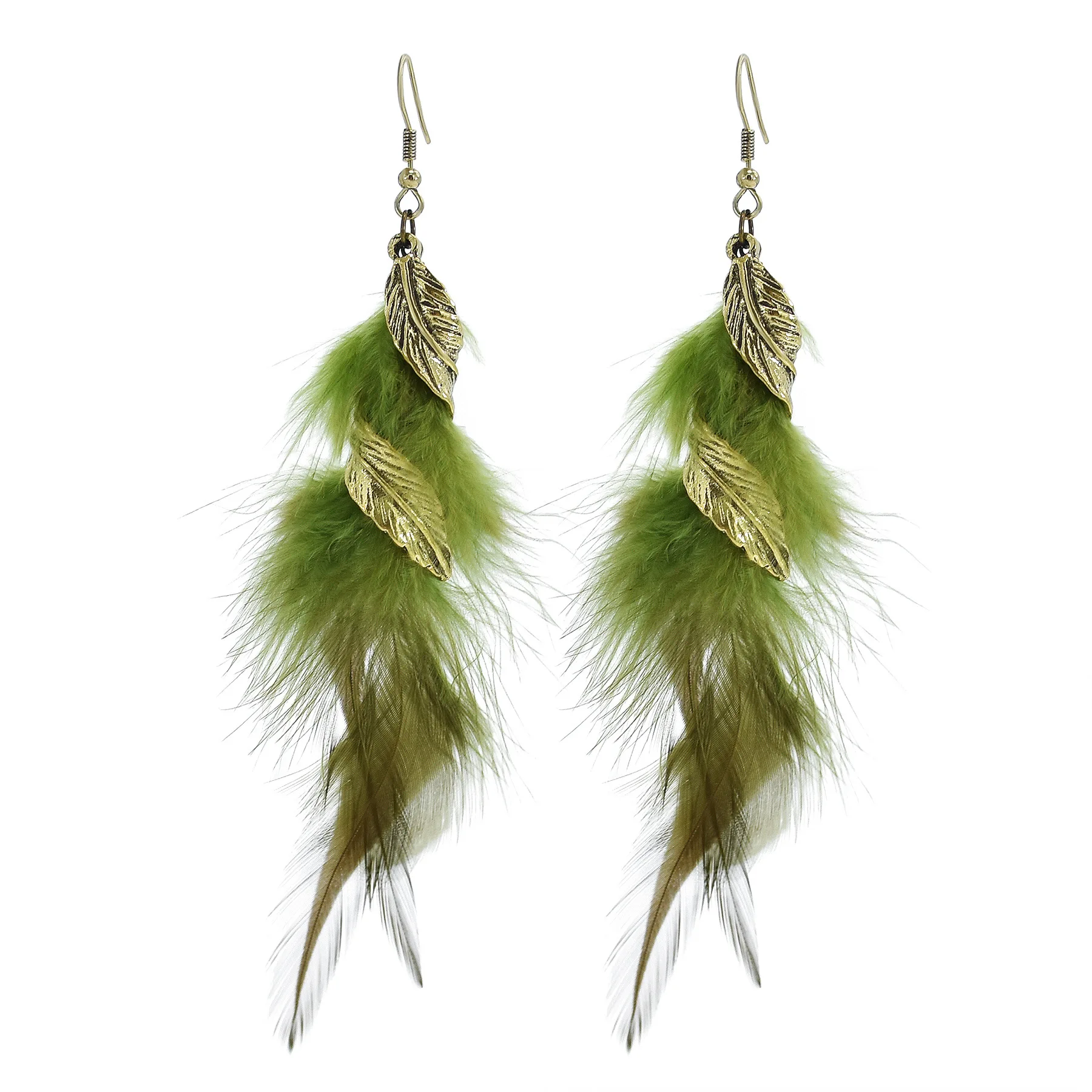 

Hot Holiday Wind Earrings Bohemian Retro Leaf Feather Tassel Long Earrings For Woman Party Birthday Accessories