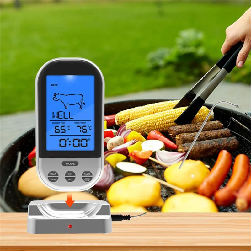 Wireless BBQ Thermometer Probe Digital BBQ Cooking Kitchen Food Meat Thermometer Timer Water Thermometer