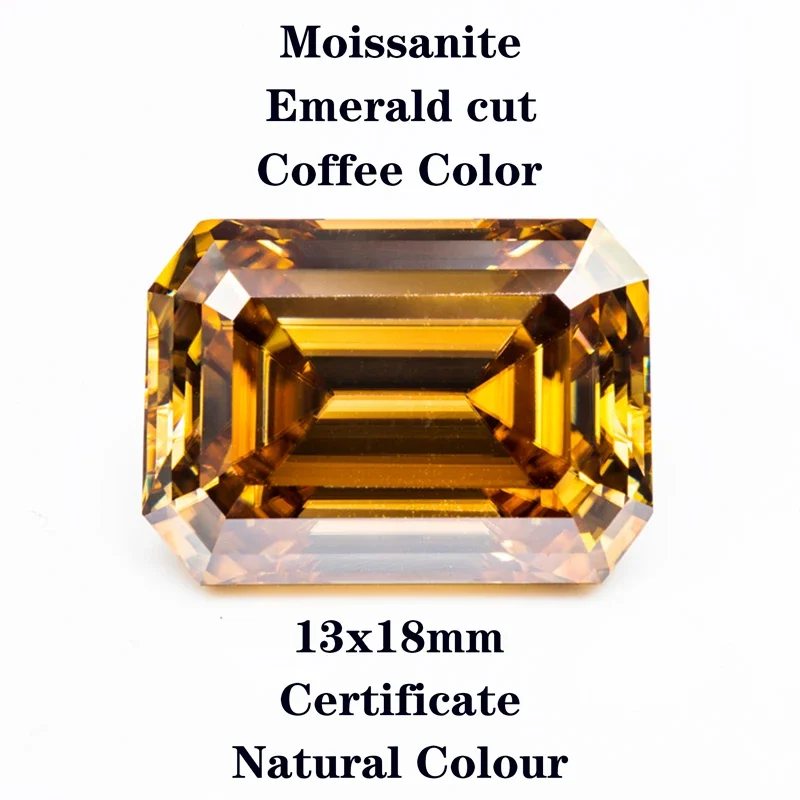 Moissanite Stone Emerald Cut Primary Coffee Color for Diy Charms Jewelry Making Big Size Moissanite with Certificate