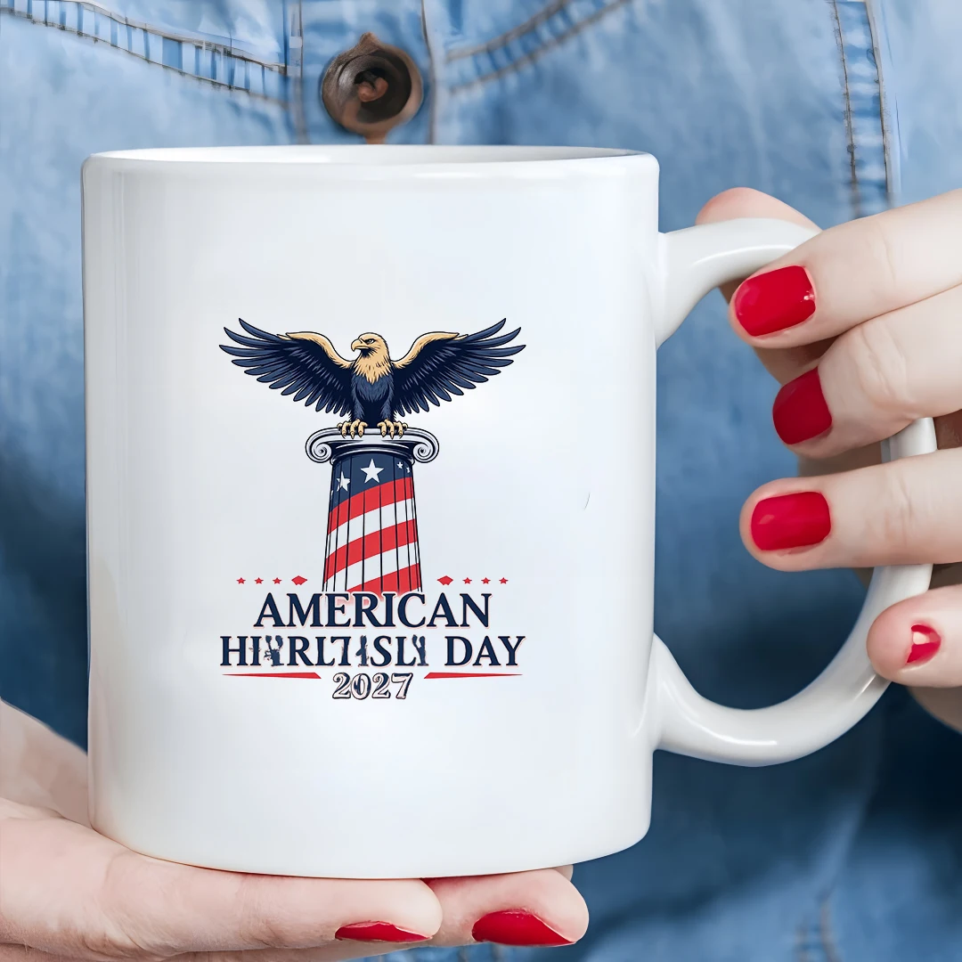 

11oz American Style Mugs + Cartoon Eagle Stand + Flag Elements Cup - Perfect Christmas Gift for Family and Office Use