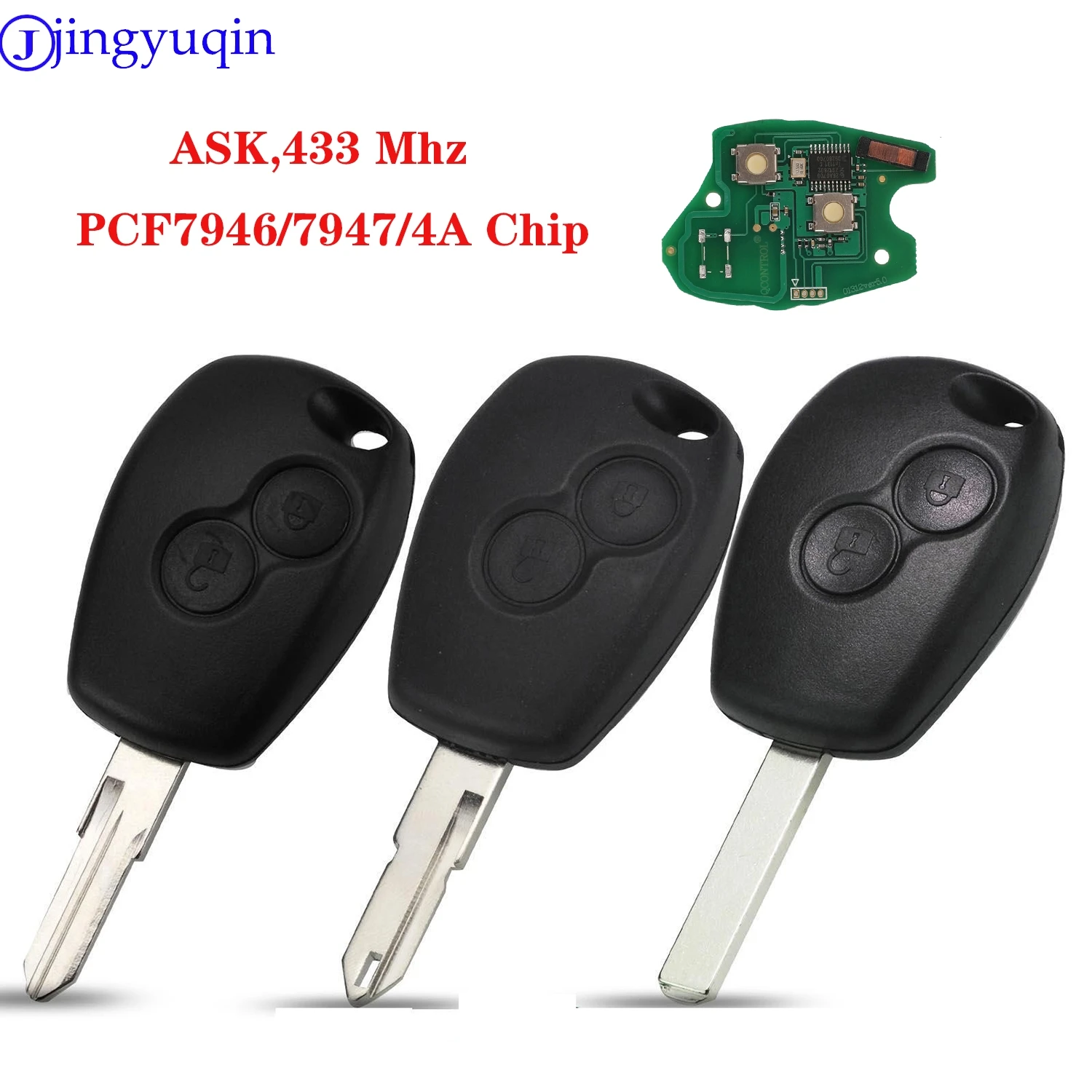 jingyuqin Remote Car Key For Renault Megane Modus Clio Kangoo Logan Sandero Duster ASK PCF7946/PCF7947/4A With 433mhz