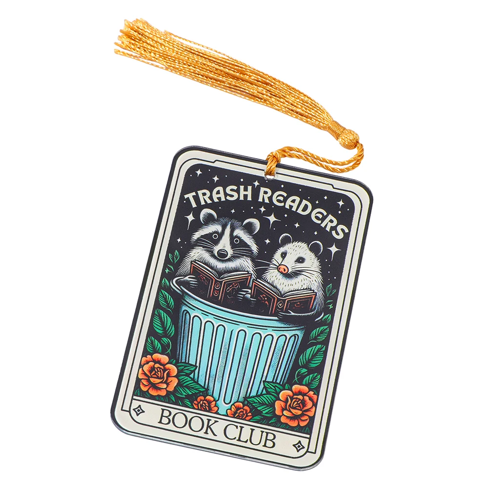 Trash Readers/Book Club "Raccoon and opossum Tarot style bookmark - humorous animal reading accessory.