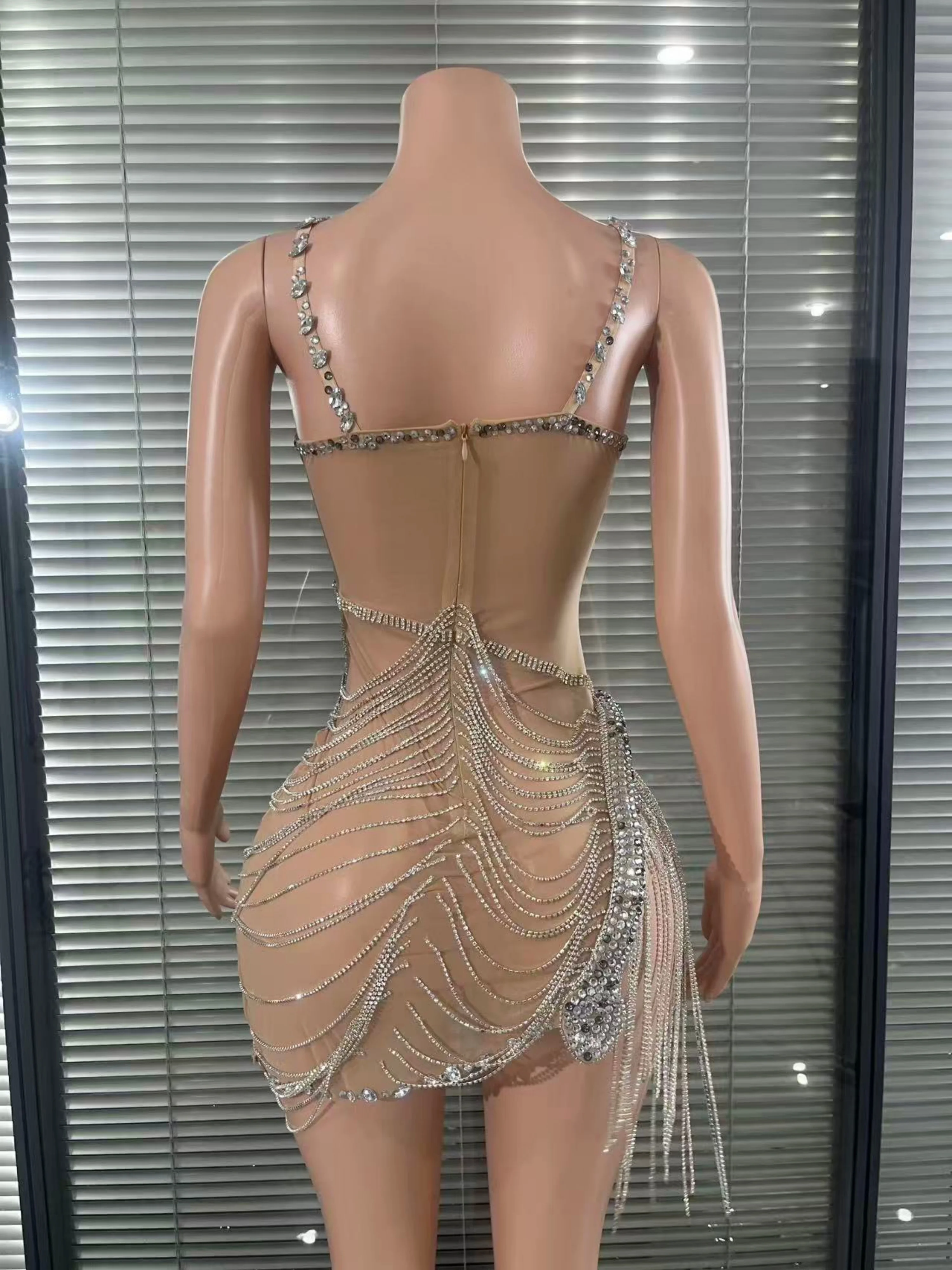 Opulent Sexy Gold Dance Dress Shining Rhinestone Tassel Latin Dance Dress Club Party Birthday Evening Dress Stage Gala