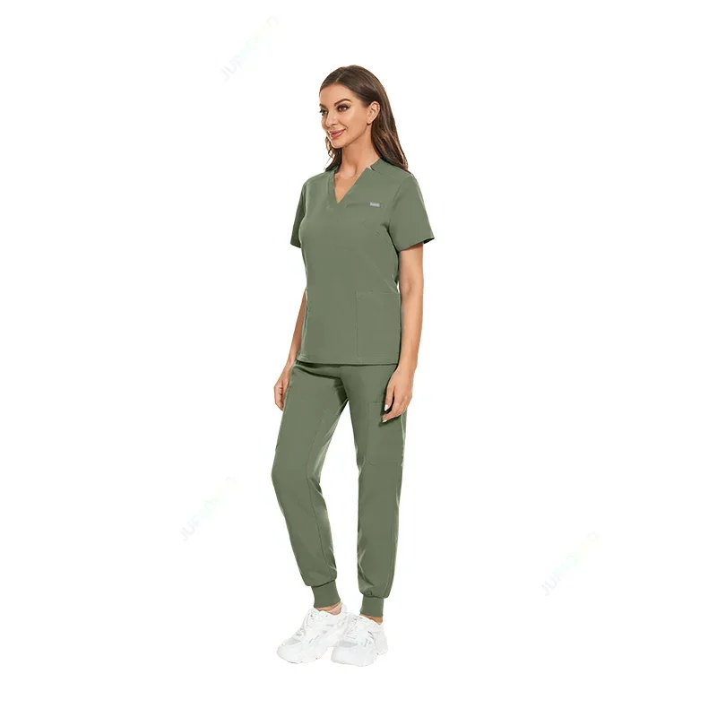 멀티 컬러 스크럽 유니폼 반팔 탑 + 바지 간호 유니폼 여성 애완 동물 가게 의사 스크럽 의료 수술 작업복 스크럽 세트
