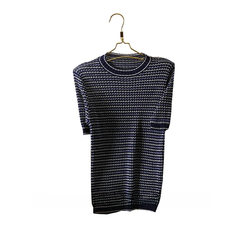 Faionable tricoté coupe ajustée rond Ne T-irt avec motif tapisserie ort Sve femmes haut d'été Quali comptoir marchandises