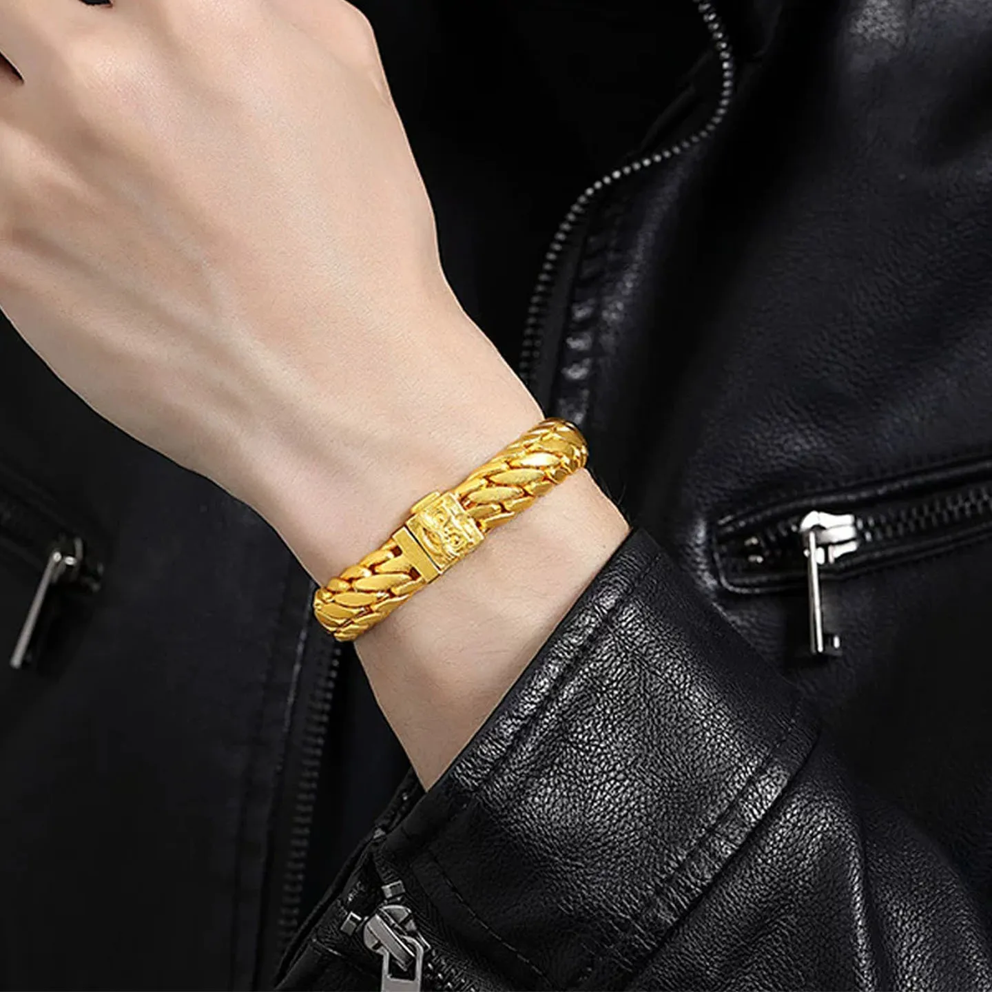 luxury real gold jewelry 24k certifid ancient lion buckle three horsewhip bracelet men's au9999 personalized bracelet