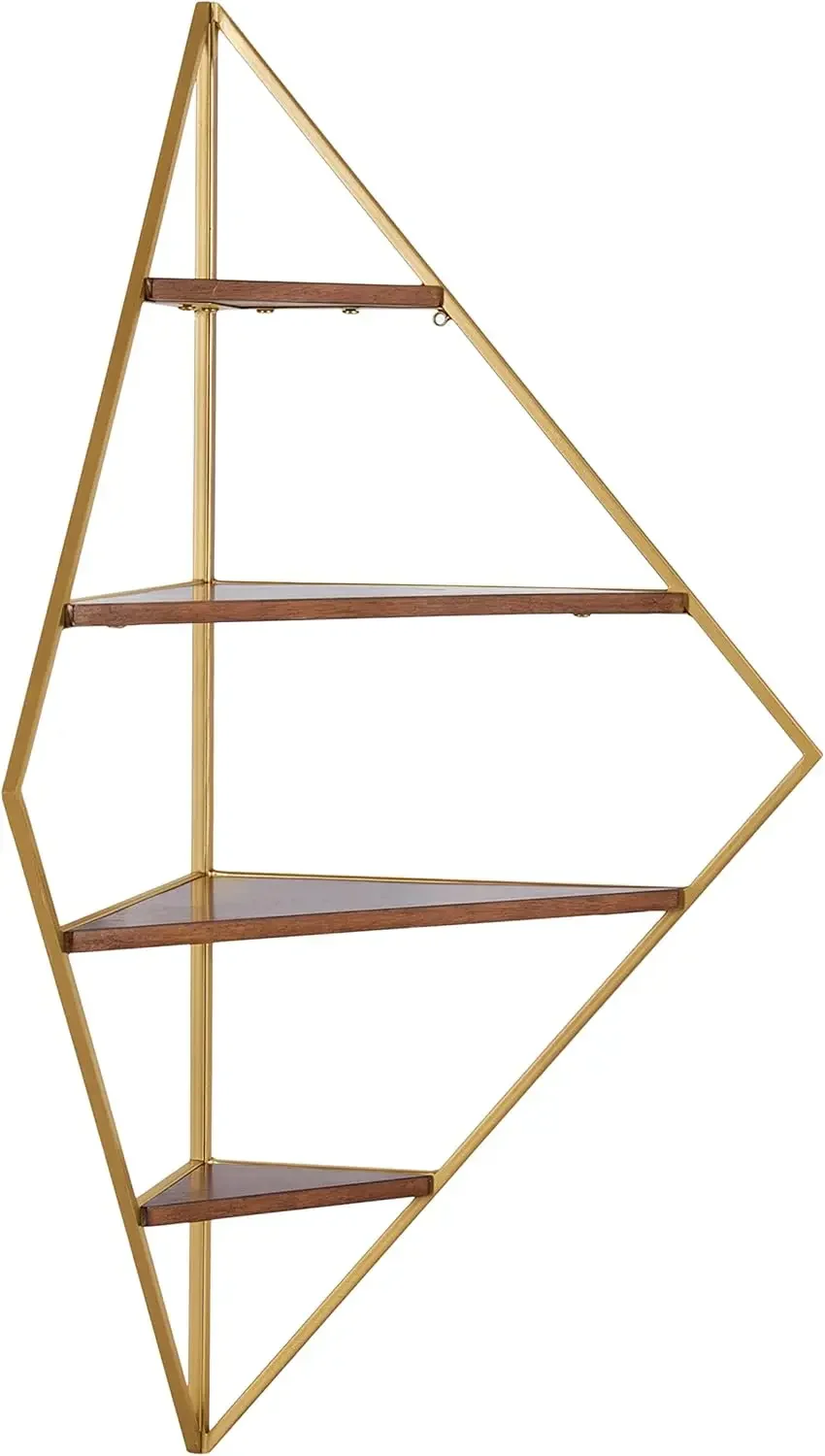 and Laurel Melora Mid-Century Modern Corner Shelf, 24 x 38 x 17, Walnut and Gold, Glamorous Floating Corner Shelving with F