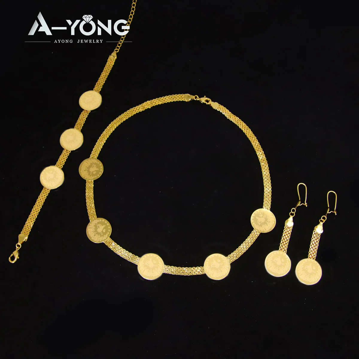 Turkish Vintage Wedding Coins Jewelry Set 21k Gold Plated Arabia Muslim Kursi Necklace Bracelet Earrings Nigeria Marry Jewelrys