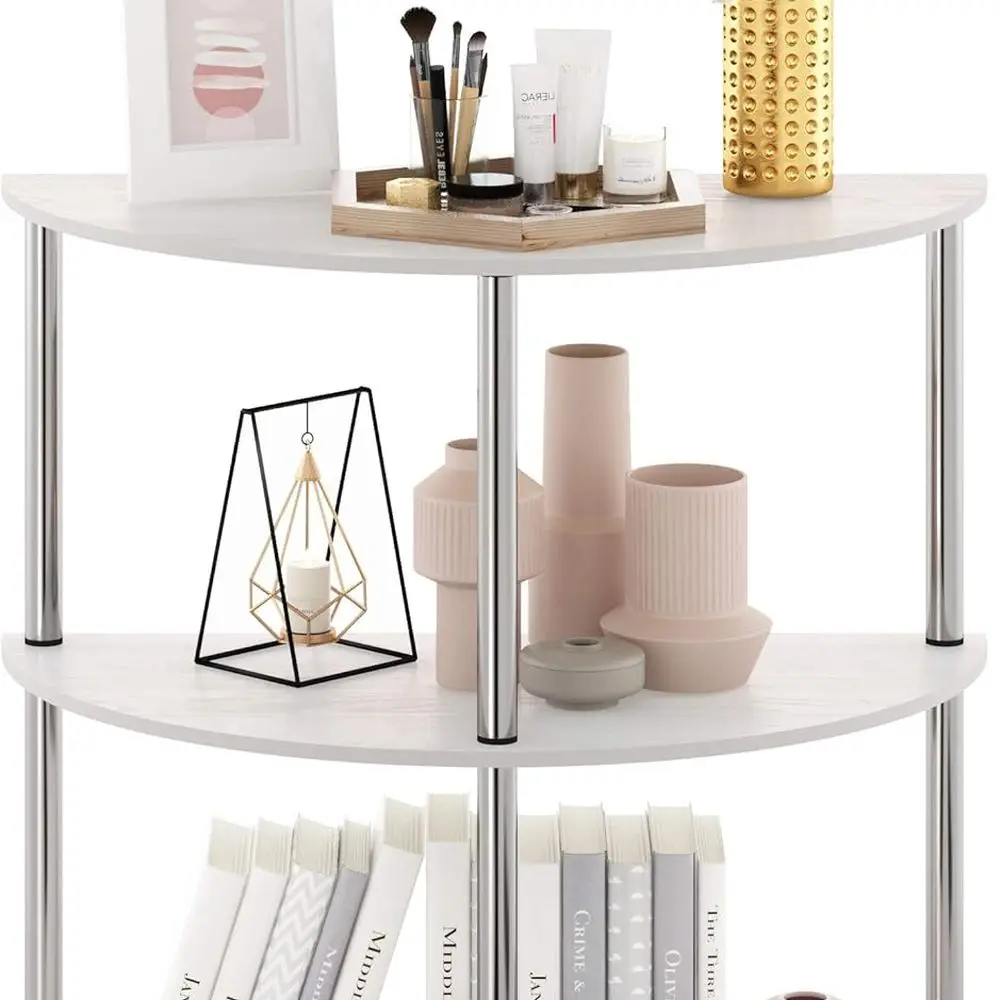 طاولة كونسول نصف دائرية بإطار من الفولاذ المقاوم للصدأ، بلوط أبيض، قطر 15.6 × 31.1 عرض × 30.8 ارتفاع #4