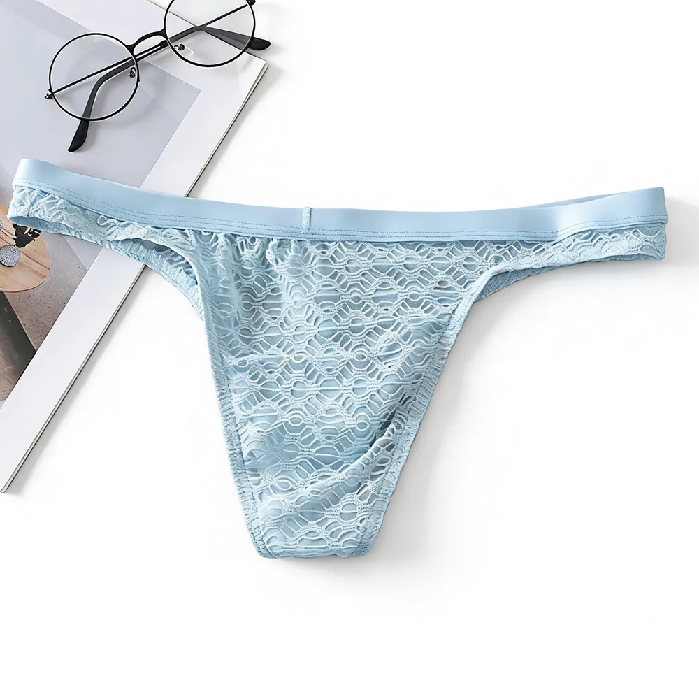 Men's Breathable Cool Lace Bikini Thong Sexy Low Rise Mini Triangle Underwear 5 Colors Available