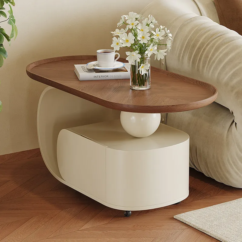 Modern Minimalist Small Living Room Home Decor Trendy Cream-colored New Walnut Wood Solid Wood Coffee Table