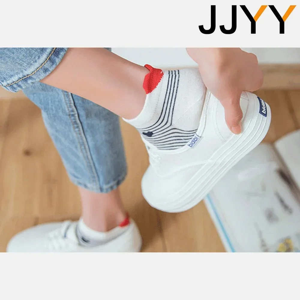 レディースアンクルソックス コットン かわいいラブハートストライプデザイン 通気性ショートソックス 1足 レディース用