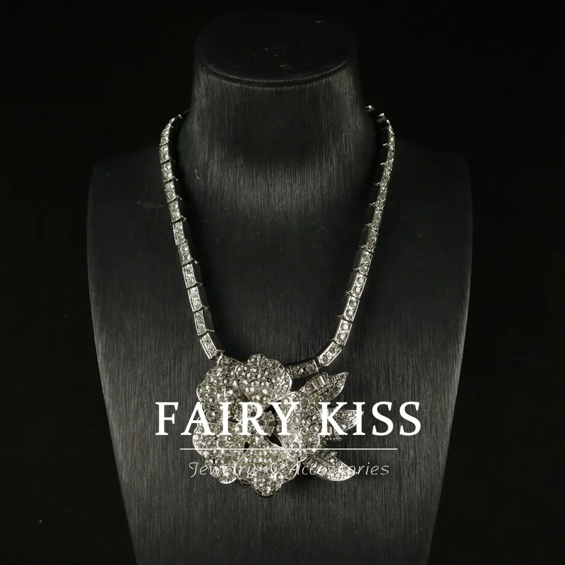 vintage detachable necklace brooch white gold necklace diamonds flowers necklace украшения бижутерия