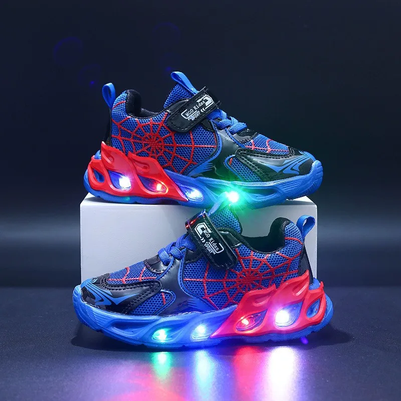 

All Season New Cartoon Spider-Man Baby First Walkers Cool Single Girls Boys Shoes Toddlers LED Light Sneakers Infant Tennis