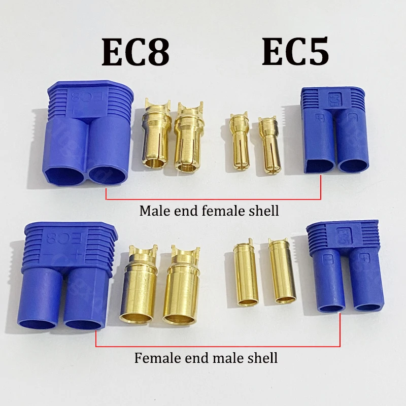 5Pcs/ 5Pairs EC5 EC8 Connector Kit Male and Female Bullet Gold Plated Banana Plug Be Used for RC Model Airplane Connector Parts