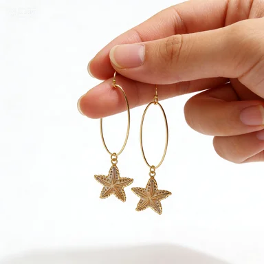 WT-E437 Gold Dipped Wild Coast Natural Shell Drop Earring Dainty Sea Star Inlay Big Brass Oval For Women Beach Usual Jewelry
