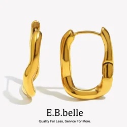 E.B.belle Irregular U-shaped Flow Hoop Earrings 18K Gold Plated Trendy Silver Color 316L Stainless Steel Earrings for Women