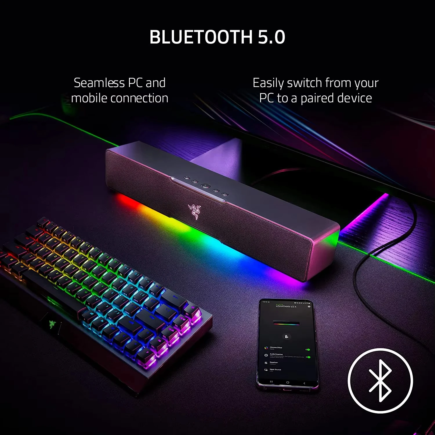 Leviathan V2 X Compact Gaming Soundbar With Chroma RGB USB And For Bluetooth 5.0 For PC Desktop Laptop Smartphones