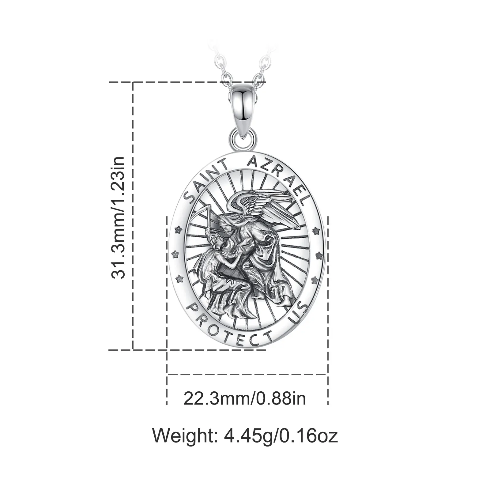 Eudora 925 Sterling Silver Saint Azrael Necklace Vintage Embossed Religious Pendant Personality Jewelry Gift for Men Women