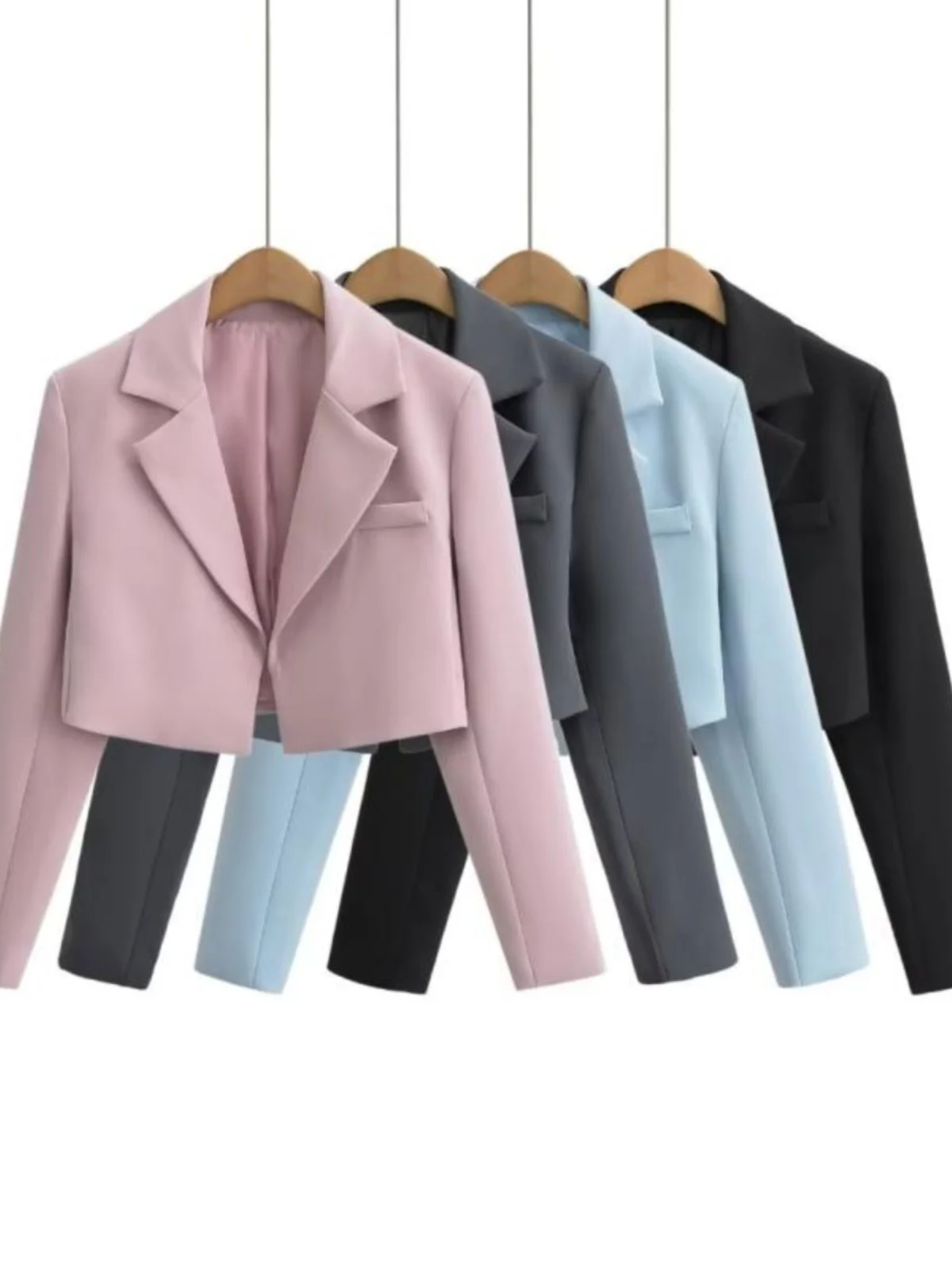 American Retro Padded Shoulder Design Open Cardigan Suit Short Spicy Girl Shoulder Casual Small Jacket Street Style Long Sleeve