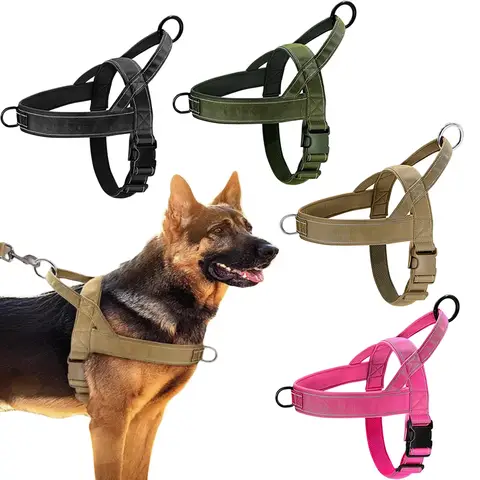 Tactical Anti-Pull Dog Harness - 1000D Nylon Adjustable for Large Dogs, Outdoor Training Vest with Handle & Reflective