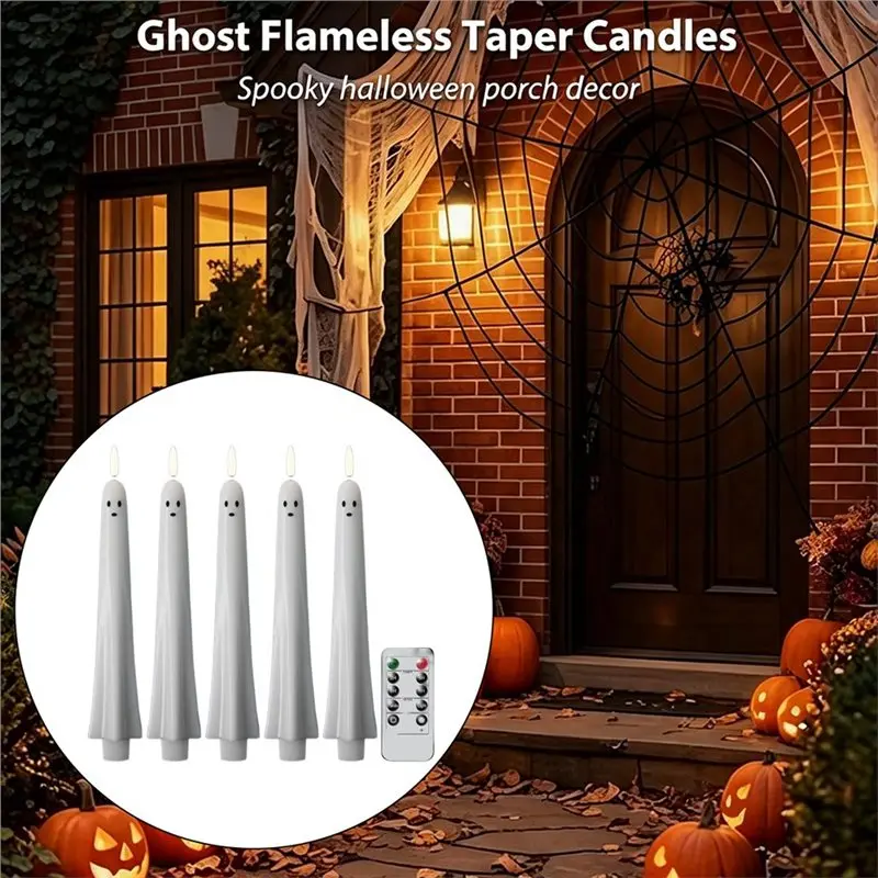 Hot Sale-Ghost Flameless Taper Candles 6PCS Led Candlesticks With Remote And Timer 3D Wick Halloween Fake Candles