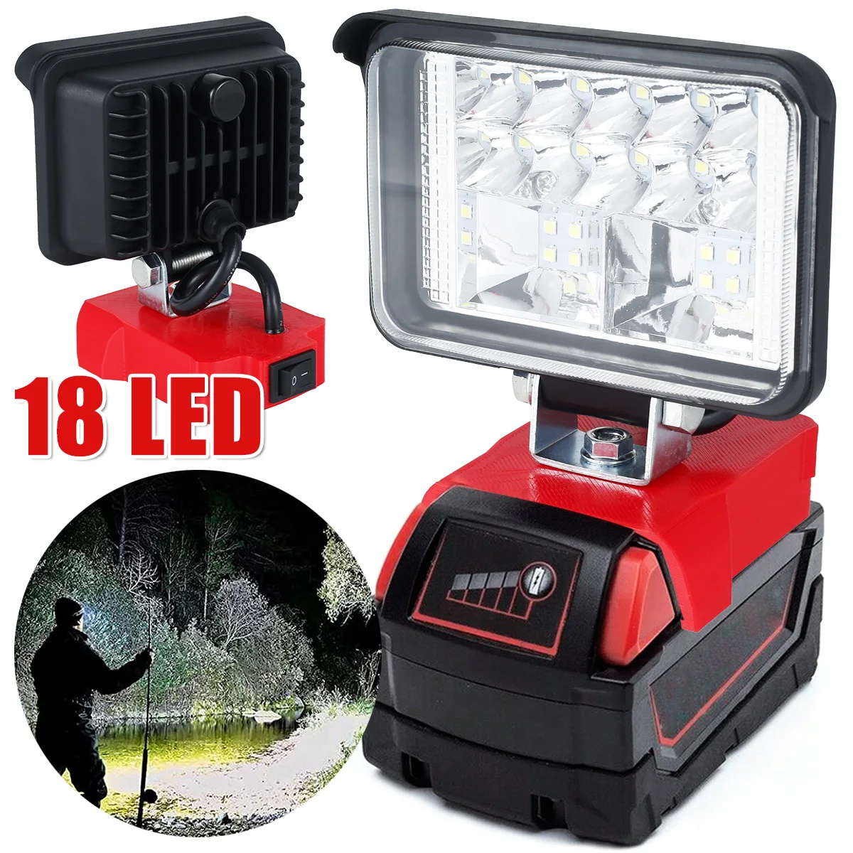 Luz LED de Trabajo Portátil superbrillante, linterna de emergencia con rotación de 180 grados, 3 pulgadas, 18V, ideal para sitio de trabajo, senderismo y acampada