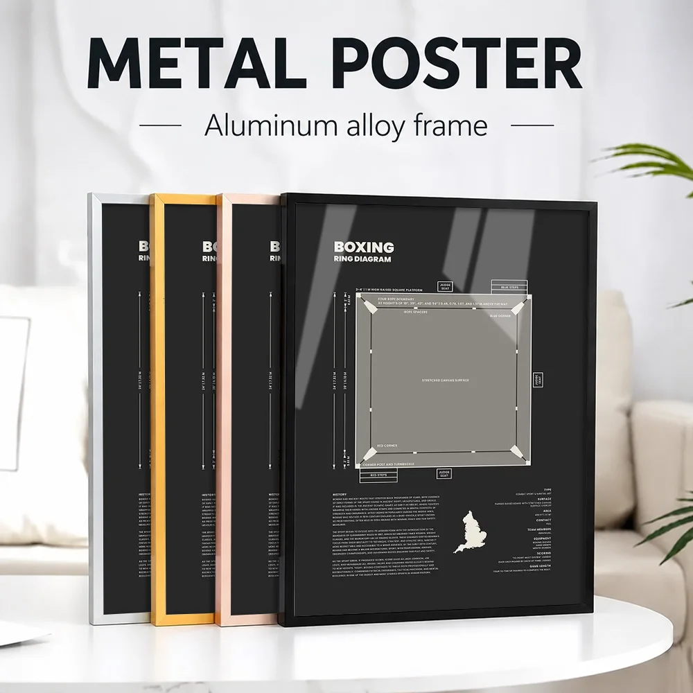 Boxing Ring Diagram Blueprint Framed Metal Poster Personalized Photo Energetic Action Style Wall Art For Office Fight Fan Gift