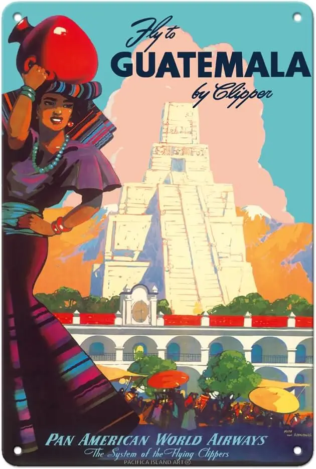 Guatemala by Clipper - Pan American World Airways - Tikal Mayan - Vintage Airline Travel Poster by Mark Von Arenburg c.1949-8 x