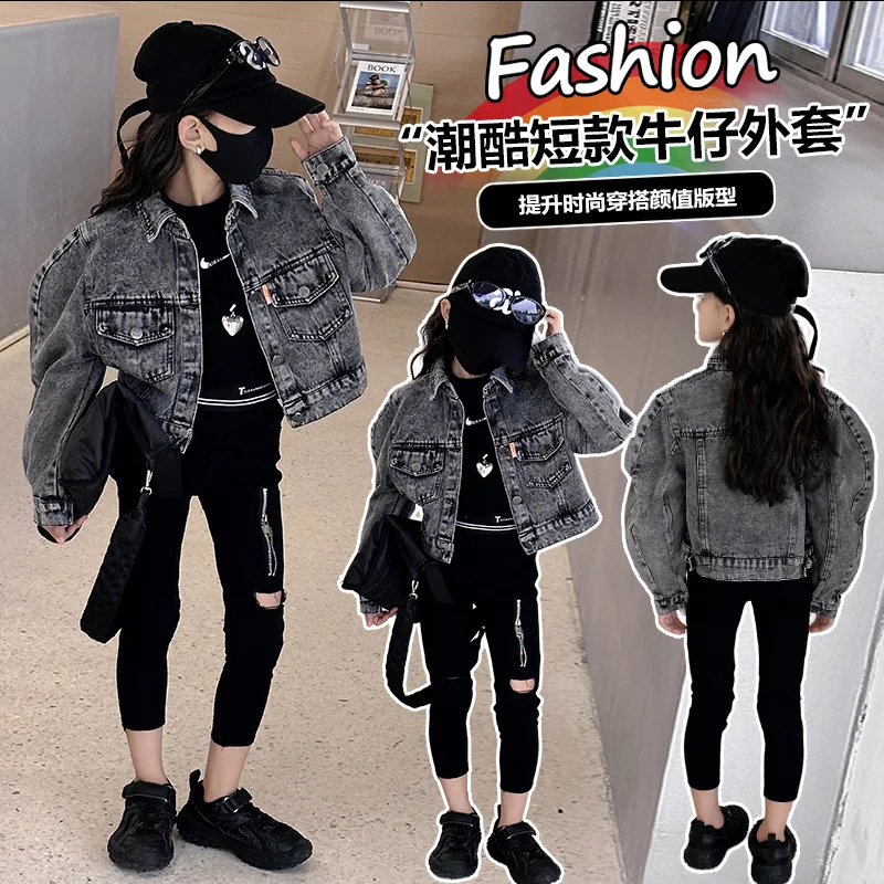 

spring design teen girls clothes short jeans jacket ripped zippers Jeans fashion kids clothing enfant fille 4 6 8 10 12 14 15