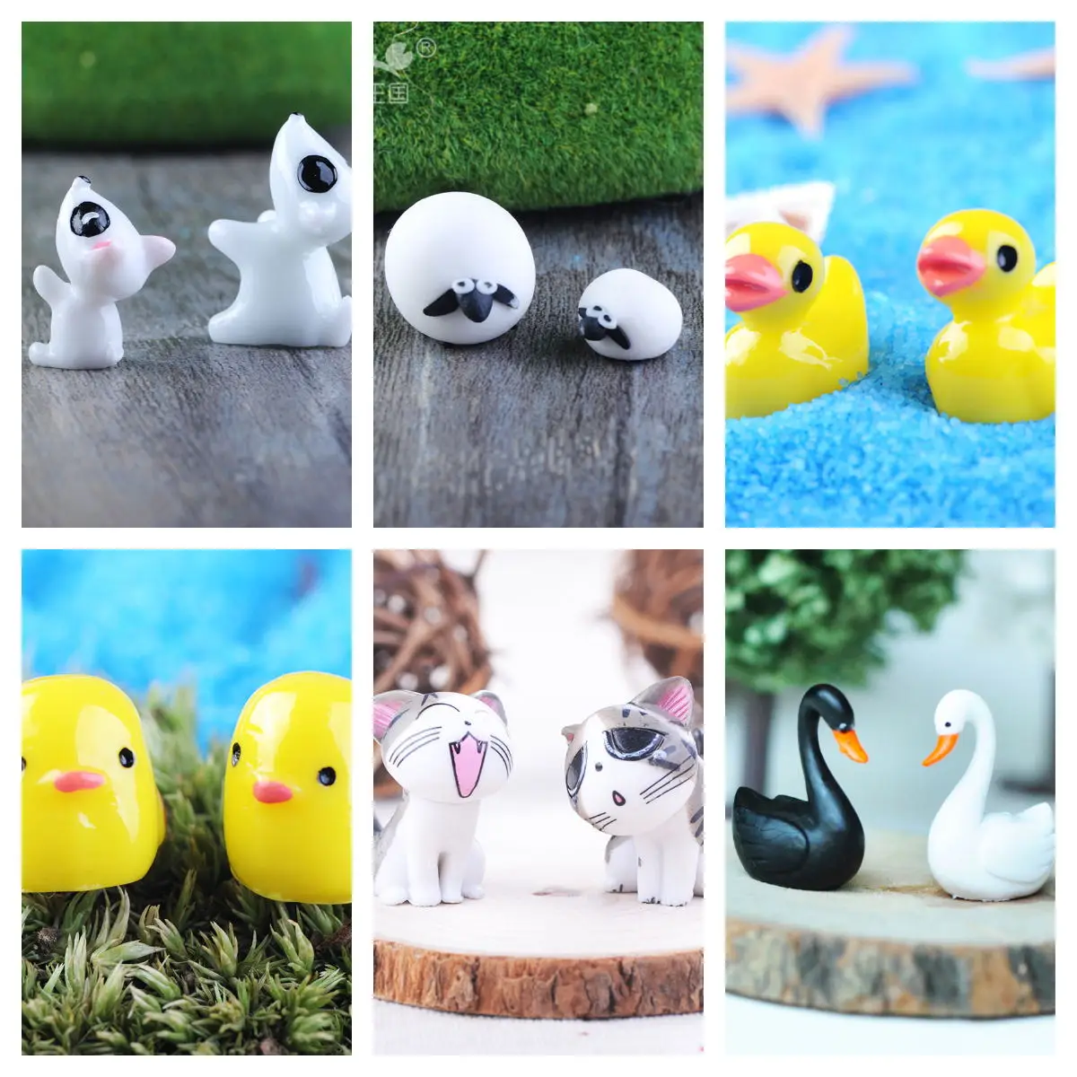 Resin Figurine Toy Duck Dog Cat Chicken Sheep Figurine Miniatures for Model Landscape Scenery Farm Animal Figure Garden Ornament