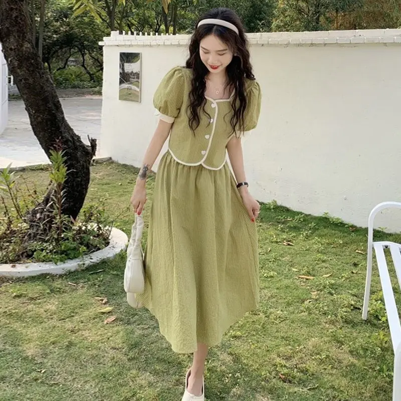 Han Style Fashion Set Women's Summer 2024 New Little Princess Gentle Top Half Skirt Small Two Piece Set for women dress sets