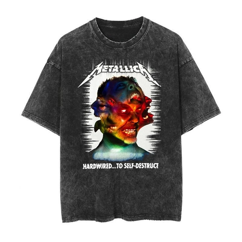 Metallica Rock Punk Vintage Washed T-shirt 2026 Men's and Women's American Retro Washed Luxury Y2k Top