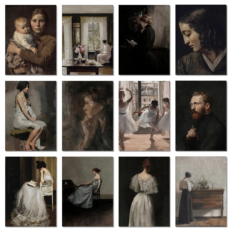 1pc frameless Canvas Painting Retro Woman Dark Portrait Mother Child Dance Reading Poster Print Wall Art Pictures Canvas Pain