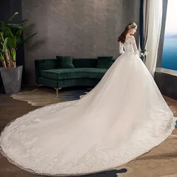 FNBQ-0513#Wedding Dress 2025 New Bride Wedding Long Sleeves in White Champagne Tailings Floor-Length Styles Plus Size Wholesale
