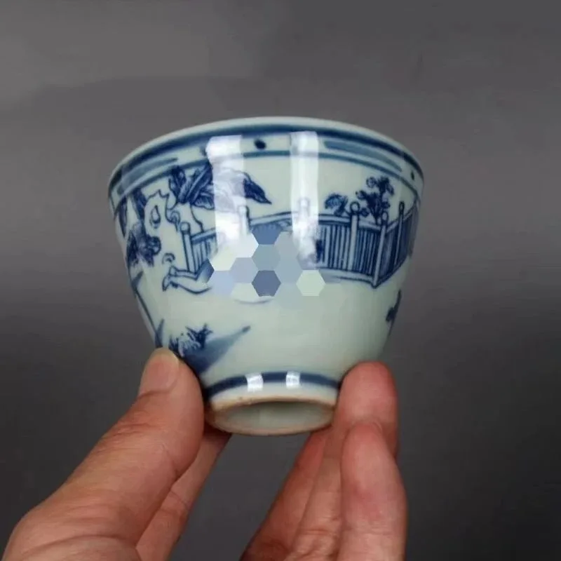 Qing Dynasty Antique Woman And Man Porcelain Cups Beautiful Tea Set Blue And White Teaware Tea Bowl for Tea Ceremony Teacup