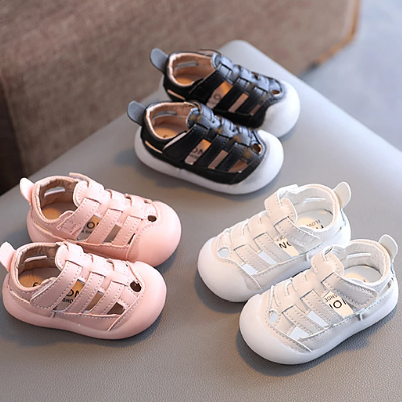 

Baby Shoes Summer Soft Soled Sandals with Leather Surface Girls' Beach Shoes Lightweight Non Slip Boys' Toe Caps Walking Shoes