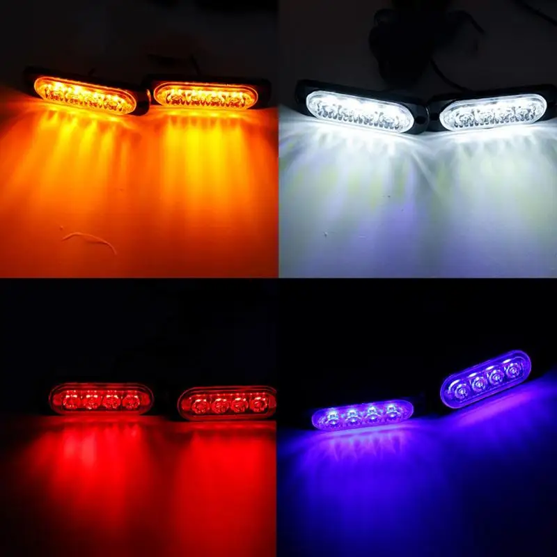 4pcs 4LED 12V - 24V Car Warning Light: Grill Breakdown Truck Trailer Beacon Amber Side Rear Lamps
