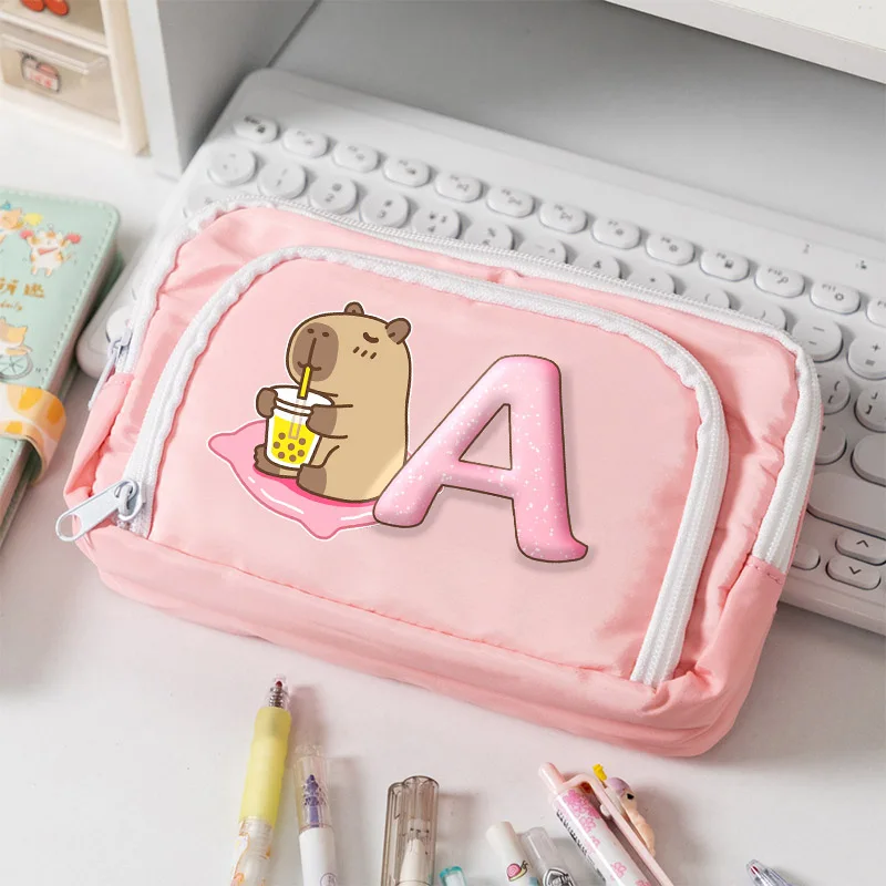 Capybara Large Capacity Pencil Cases Cartoon Anime Animal Pen Bags Kawaii Polyester Writing Case Boys Girls School Supplies Gift