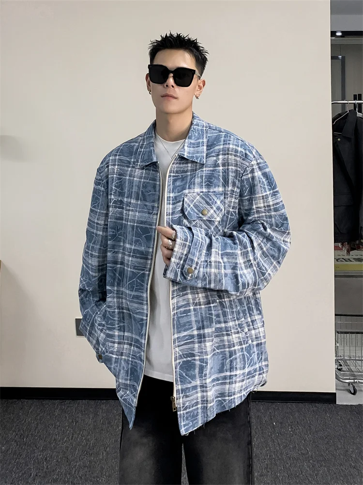 

Japanese Style Plaid Workwear Shirt Men's Loose American Dyed Casual Long Sleeve Shirt Jacket Outerwear for Teenagers