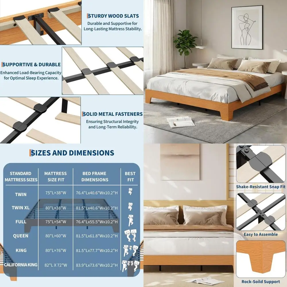 

Кровать-платформа в стиле бохо размера King Size с ламелями из массива дерева, не требует пружинного блока, простая сборка