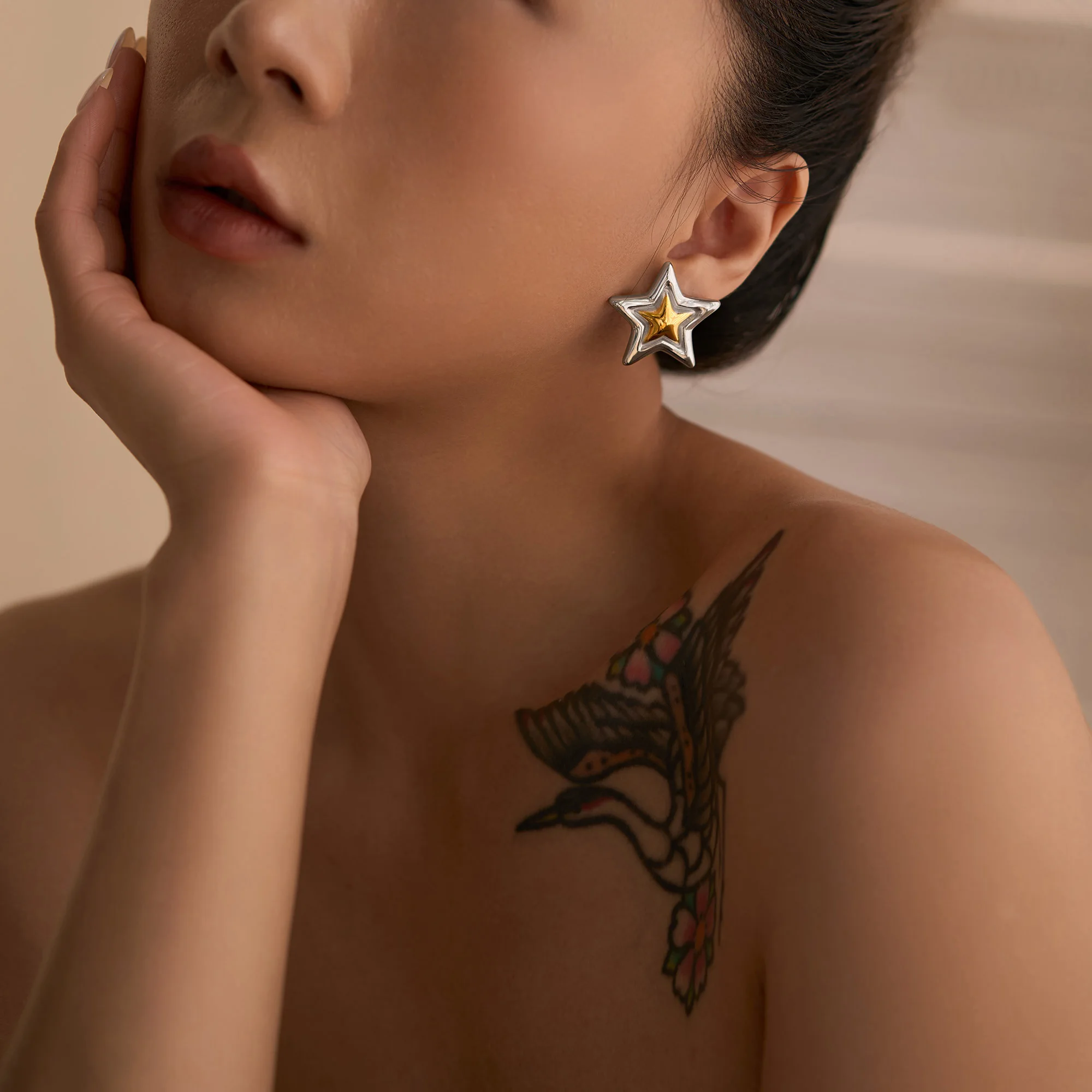 

DASEIN 18k Gold Plated Punk Mixed Color Star Stud Earrings Stainless Steel Vintage High Quality Jewelry Gift