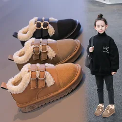 Scarpe invernali per bambini stivali da ragazza caldi addensati in peluche scarpe basse in cotone scamosciato retrò stivali da neve antiscivolo morbidi scarpe Casual piatte