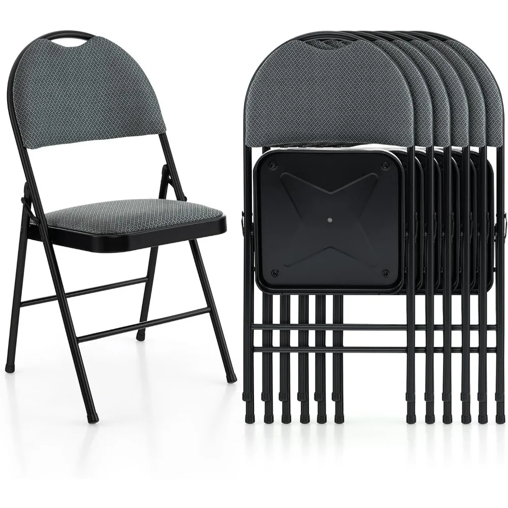 

Folding Chairs Set of 6, Foldable Chair Set with Padded, Handle Hole and Metal Frame Dining Chair Set for Indoor and Outdoor, S